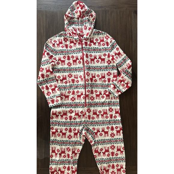 Hanna Andersson Fleece One Piece Jumpsuit Pajamas S/M Dear Deer Marshmallow - Picture 3 of 11